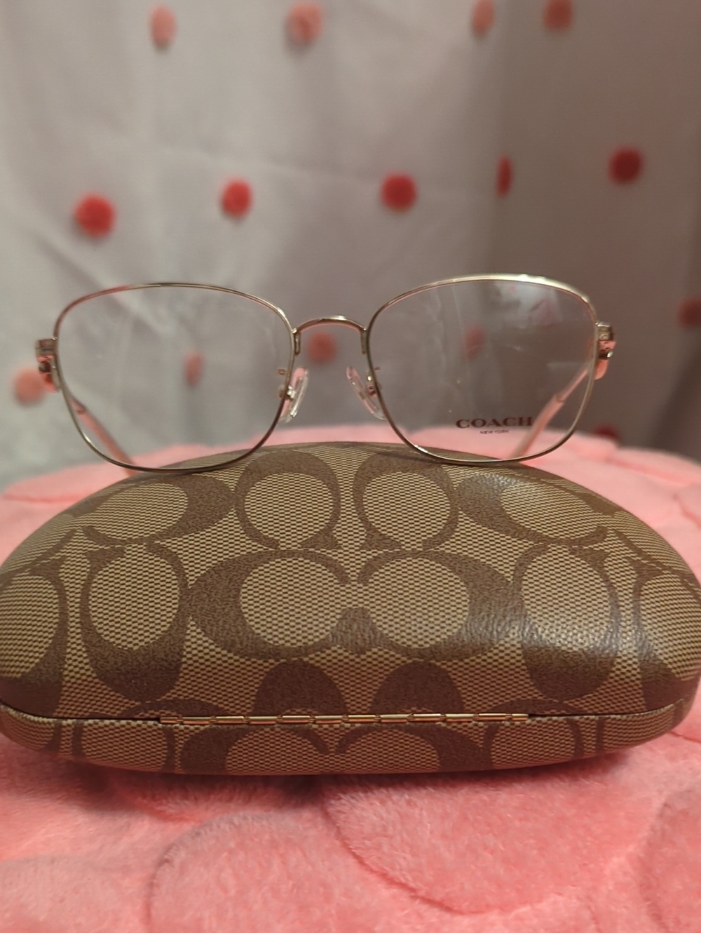 Coach Rose Gold Metal Frame Glasses with Light Pink Temples